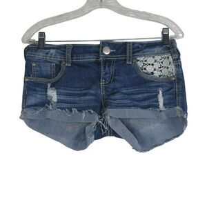 Empyre Lace Accent Denim Shorts Women's Size 3 Medium Wash Blue Jeans